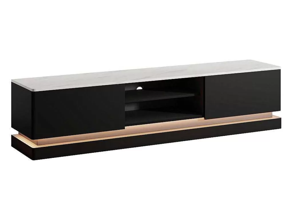 Móvel De Tv*PASCAL MORABITO Móvel De Tv 2 Gavetas E 2 Nichos Com Leds Em Mdf Preto E Efeito Marmore Branco - Devika De