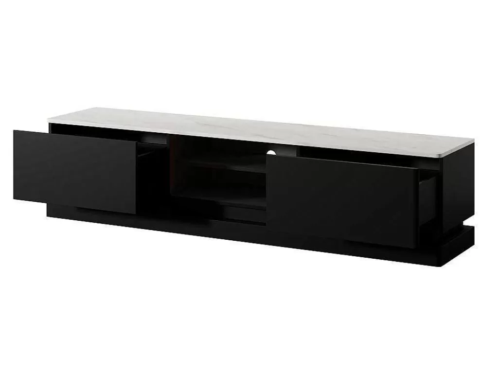 Móvel De Tv*PASCAL MORABITO Móvel De Tv 2 Gavetas E 2 Nichos Com Leds Em Mdf Preto E Efeito Marmore Branco - Devika De