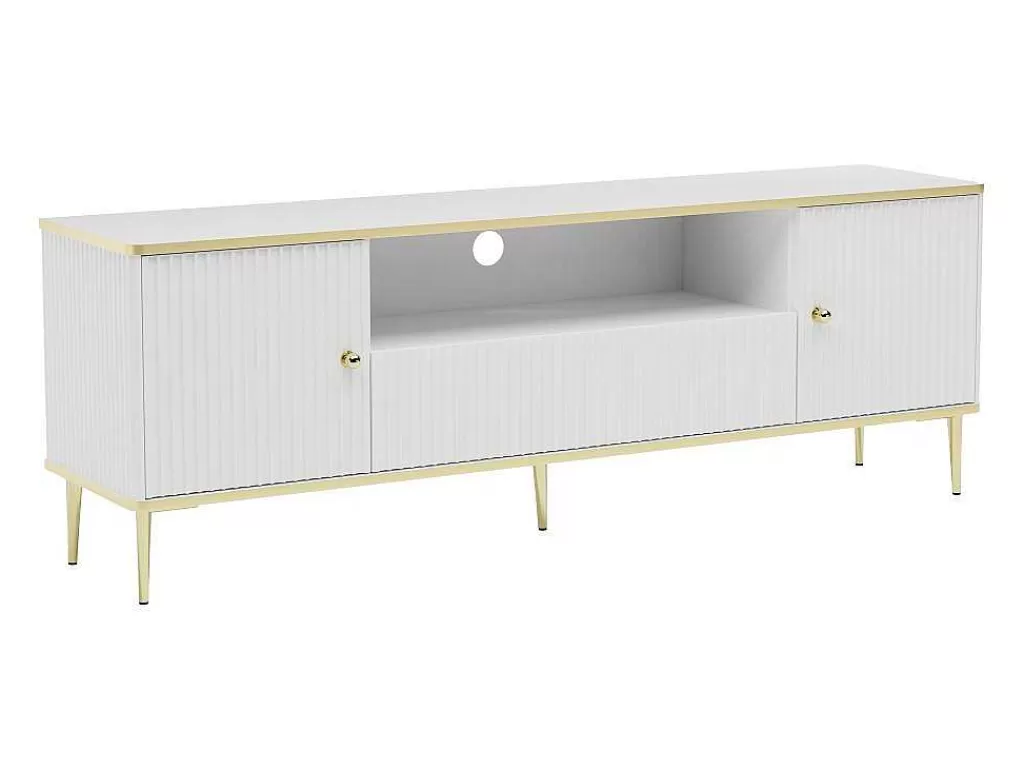 Móvel De Tv*PASCAL MORABITO Móvel De Tv Com 2 Portas, 1 Gaveta E 1 Nicho Em Mdf E Aco Branco E Dourado - Sinead De