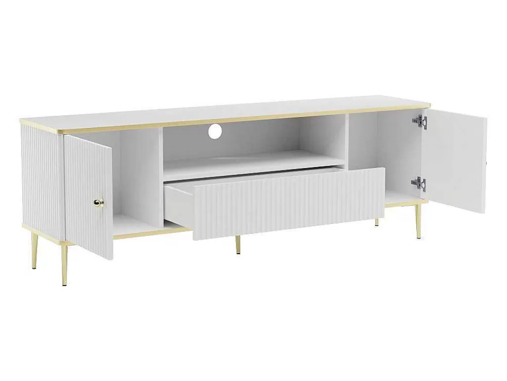Móvel De Tv*PASCAL MORABITO Móvel De Tv Com 2 Portas, 1 Gaveta E 1 Nicho Em Mdf E Aco Branco E Dourado - Sinead De