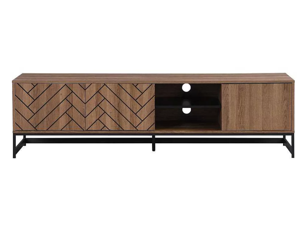 Móvel De Tv*Vente-unique Móvel De Tv Com 3 Portas E 2 Nichos Em Mdf Cor Natural E Preto - Caratana