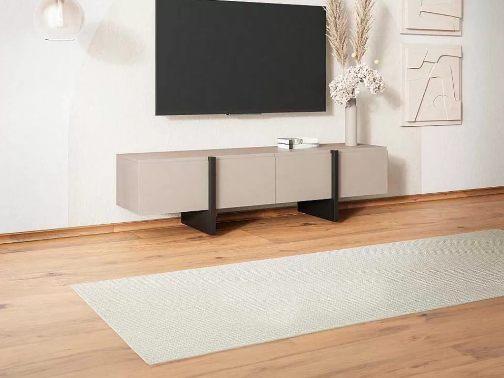 Móvel De Tv*Vente-unique Móvel De Tv Com 4 Portas Em Mdf Bege E Preto - Luvonia