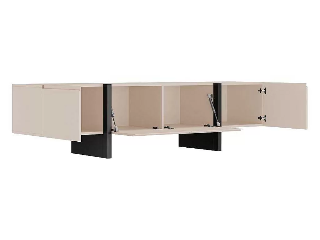 Móvel De Tv*Vente-unique Móvel De Tv Com 4 Portas Em Mdf Bege E Preto - Luvonia