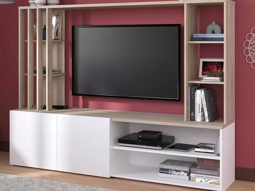 Móvel De Tv*Vente-unique Móvel De Tv Com Espacos De Arrumação, Natural E Branco - Gorbella