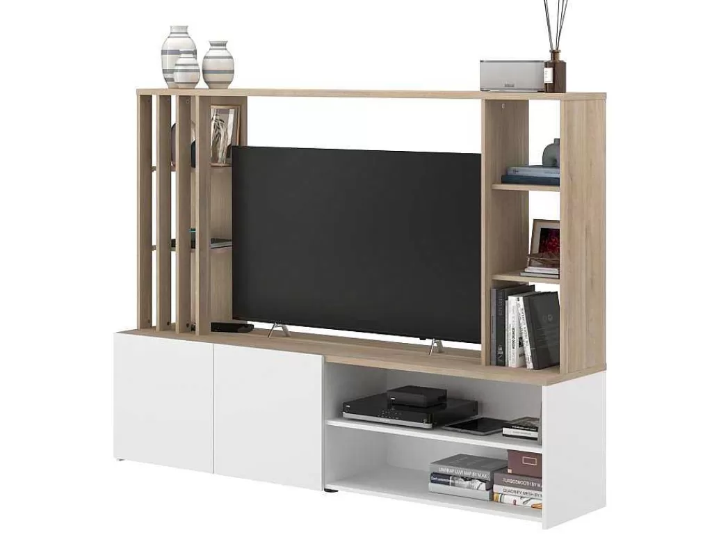 Móvel De Tv*Vente-unique Móvel De Tv Com Espacos De Arrumação, Natural E Branco - Gorbella