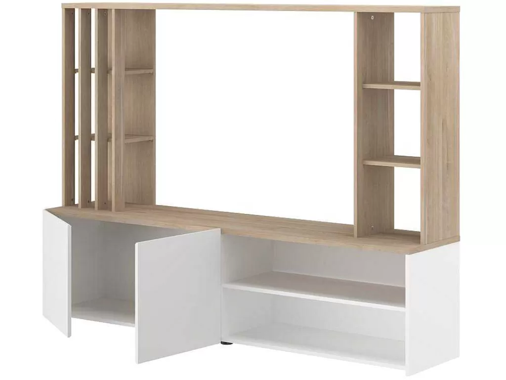 Móvel De Tv*Vente-unique Móvel De Tv Com Espacos De Arrumação, Natural E Branco - Gorbella