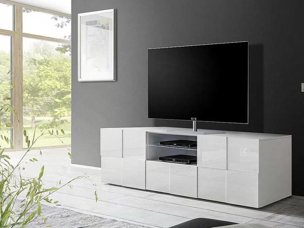 Móvel De Tv*Vente-unique Móvel De Tv Lacado A Branco Com Leds, 2 Portas E 1 Gaveta - Calisto