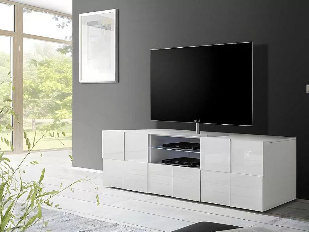 Móvel De Tv*Vente-unique Móvel De Tv Lacado A Branco Com Leds, 2 Portas E 1 Gaveta - Calisto