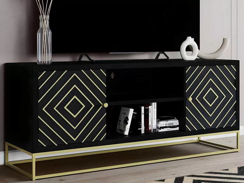 Móvel De Tv*Vente-unique Móvel De Tv Prismin - 2 Portas E 2 Nichos - Mangueira E Metal - Preto
