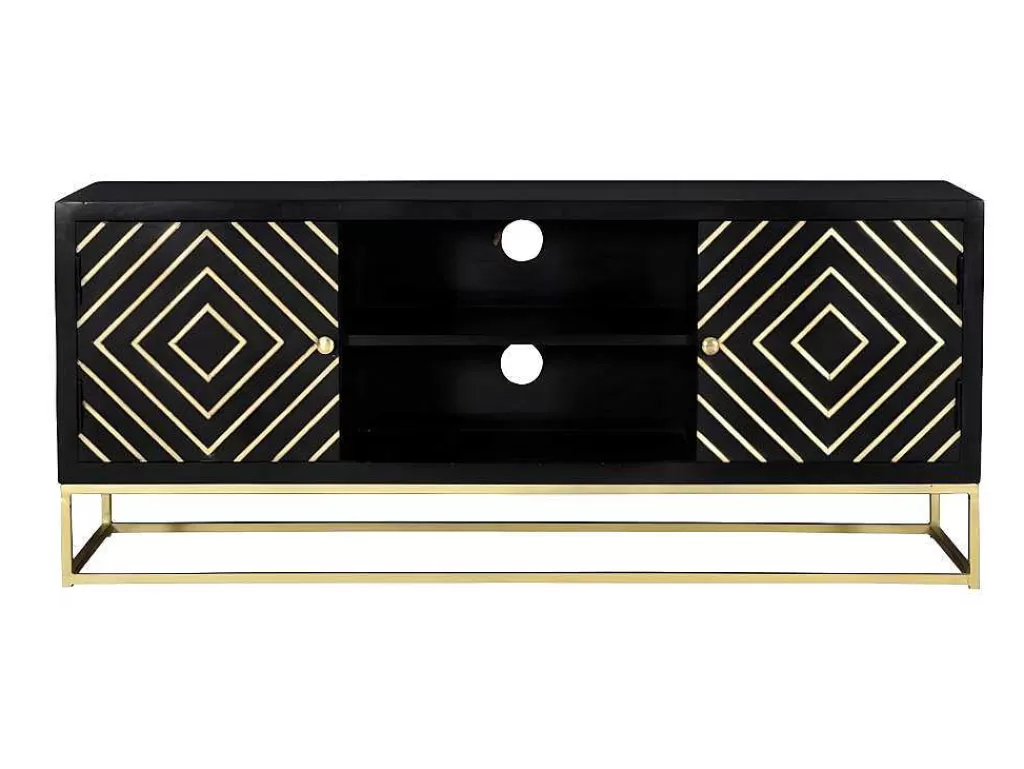 Móvel De Tv*Vente-unique Móvel De Tv Prismin - 2 Portas E 2 Nichos - Mangueira E Metal - Preto