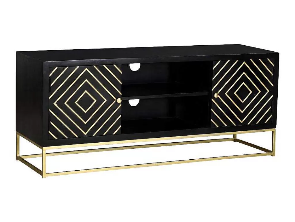 Móvel De Tv*Vente-unique Móvel De Tv Prismin - 2 Portas E 2 Nichos - Mangueira E Metal - Preto