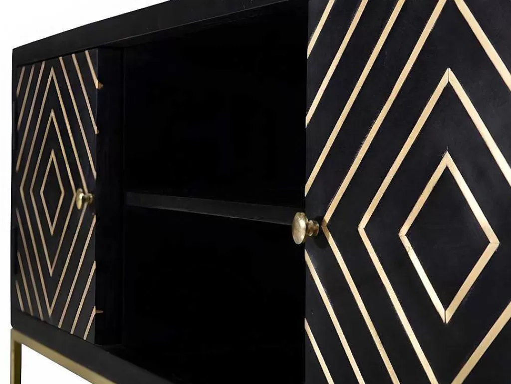 Móvel De Tv*Vente-unique Móvel De Tv Prismin - 2 Portas E 2 Nichos - Mangueira E Metal - Preto