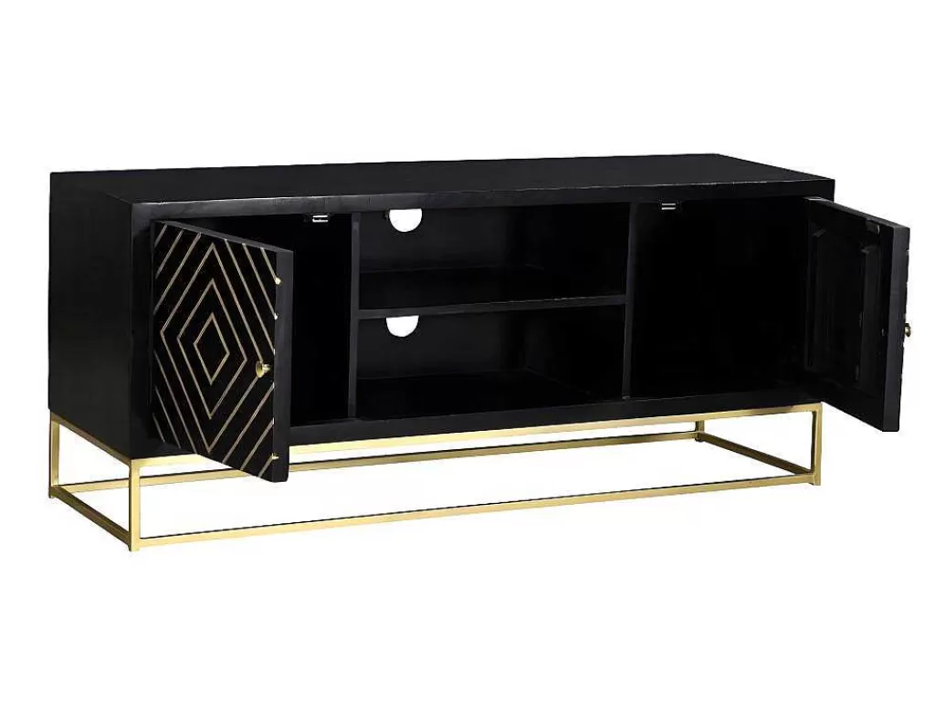 Móvel De Tv*Vente-unique Móvel De Tv Prismin - 2 Portas E 2 Nichos - Mangueira E Metal - Preto