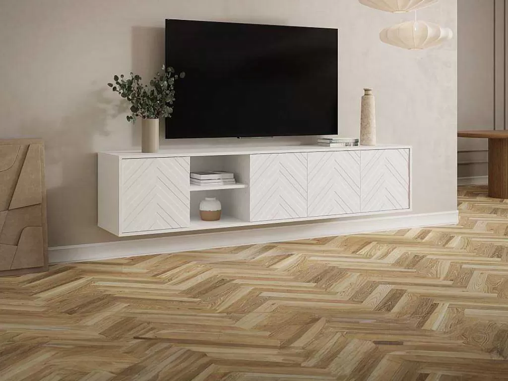 Móvel De Tv*Vente-unique Móvel De Tv Suspenso Com 4 Portas E 2 Nichos Em Mdf Branco - Redonia