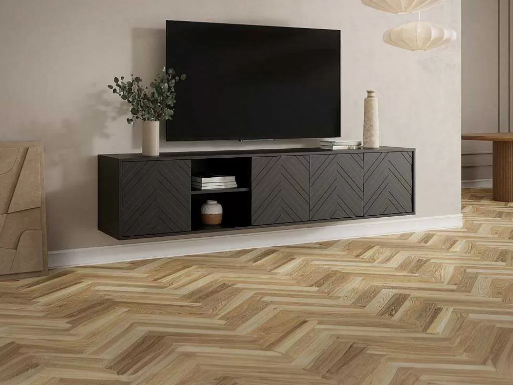 Móvel De Tv*Vente-unique Móvel De Tv Suspenso Com 4 Portas E 2 Nichos Em Mdf Preto - Redonia