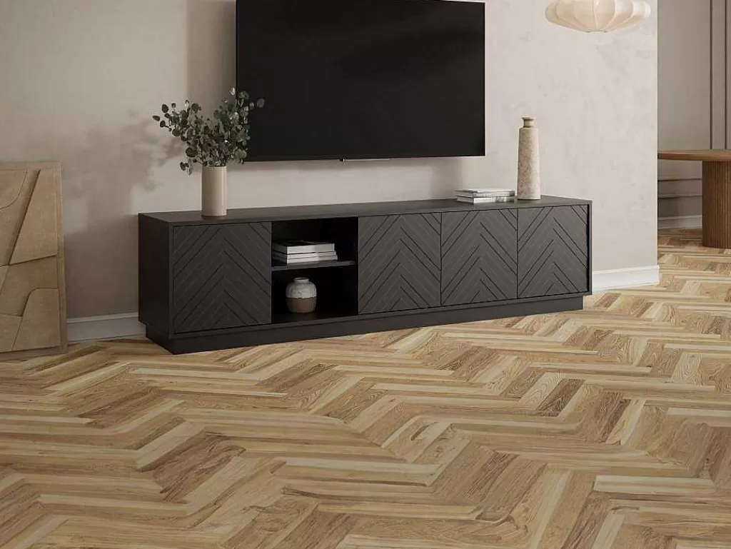 Móvel De Tv*Vente-unique Móvel De Tv Suspenso Com 4 Portas E 2 Nichos Em Mdf Preto - Redonia