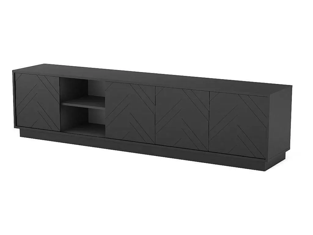 Móvel De Tv*Vente-unique Móvel De Tv Suspenso Com 4 Portas E 2 Nichos Em Mdf Preto - Redonia