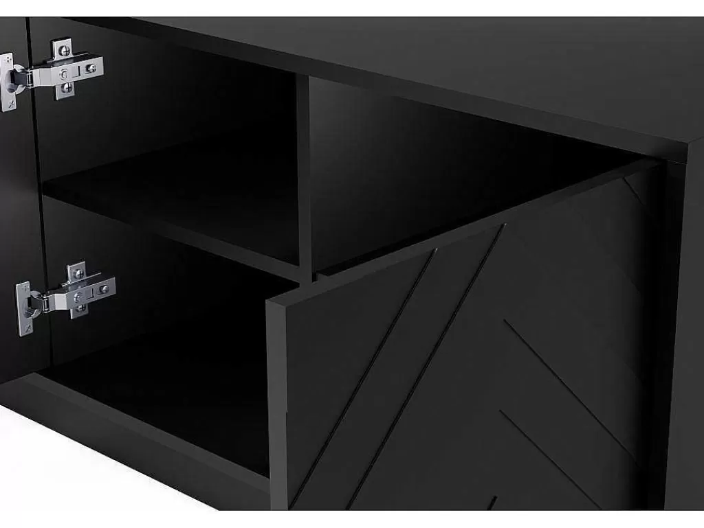 Móvel De Tv*Vente-unique Móvel De Tv Suspenso Com 4 Portas E 2 Nichos Em Mdf Preto - Redonia