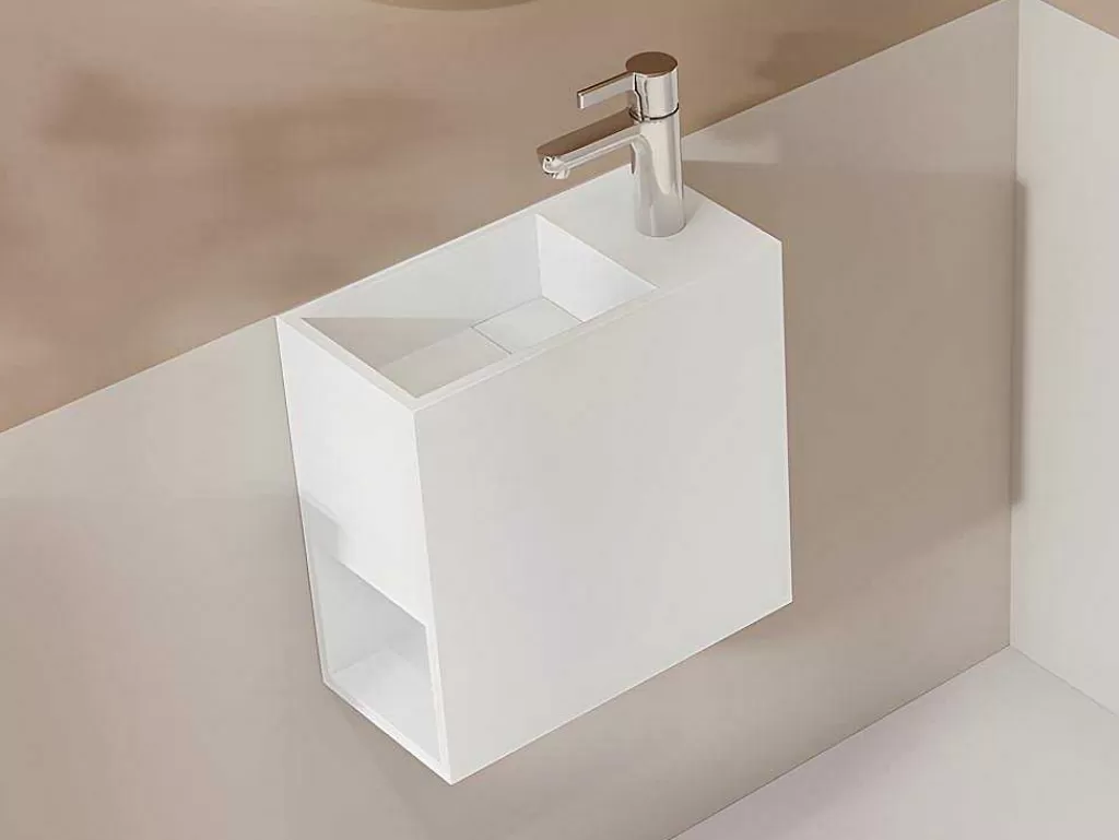 Móvel De Parede Para Casa De Banho*Shower & Design Móvel Lavatório Suspenso Cor Branco Em Solid Surface Com Nicho De 40 Cm - Pumori