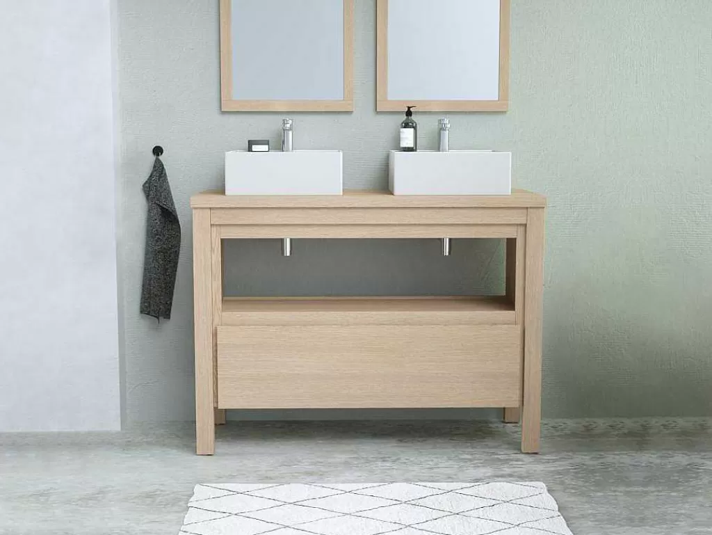 Promoções Casa De Banho & Bem-Estar*Vente-unique Móvel Para Colocar Sob O Lavatório Com Nicho De Arrumação E Tampo, 120 Cm, Folha De Carvalho - Cosmoti