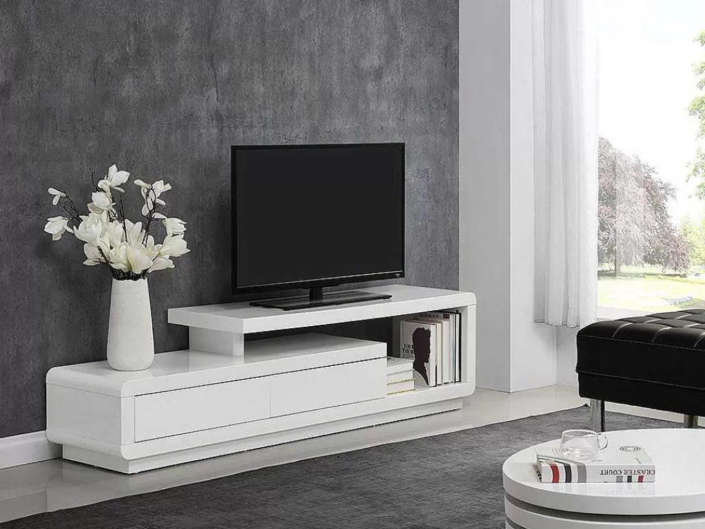 Móvel De Tv*Vente-unique Móvel Para Tv 2 Gavetas Em Mdf Lacado Branco - Artaban