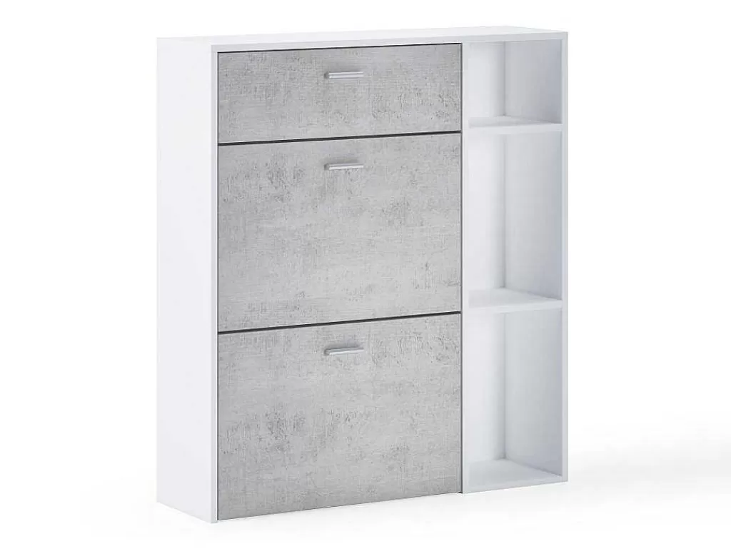 Sapateira*Skraut Home Móvel Sapateiro Matt Branco, Cimento De Cor Nas 2 Portas Basculantes E Na Gaveta