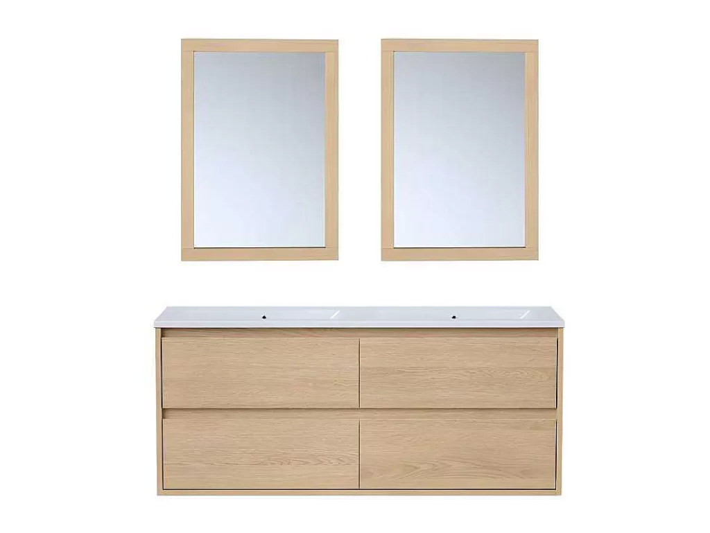 Móvel Lavatório Duplo*Vente-unique Móvel Suspenso De Casa De Banho Com Lavatório De Encastrar E Espelhos, Folha De Carvalho, 120 Cm - Milipam