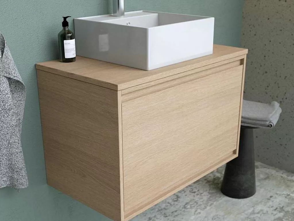 Móvel Lavatório Individual*Vente-unique Móvel Suspenso De Casa De Banho Com Lavatório De Pousar, Folha De Carvalho, 80 Cm - Mesliva