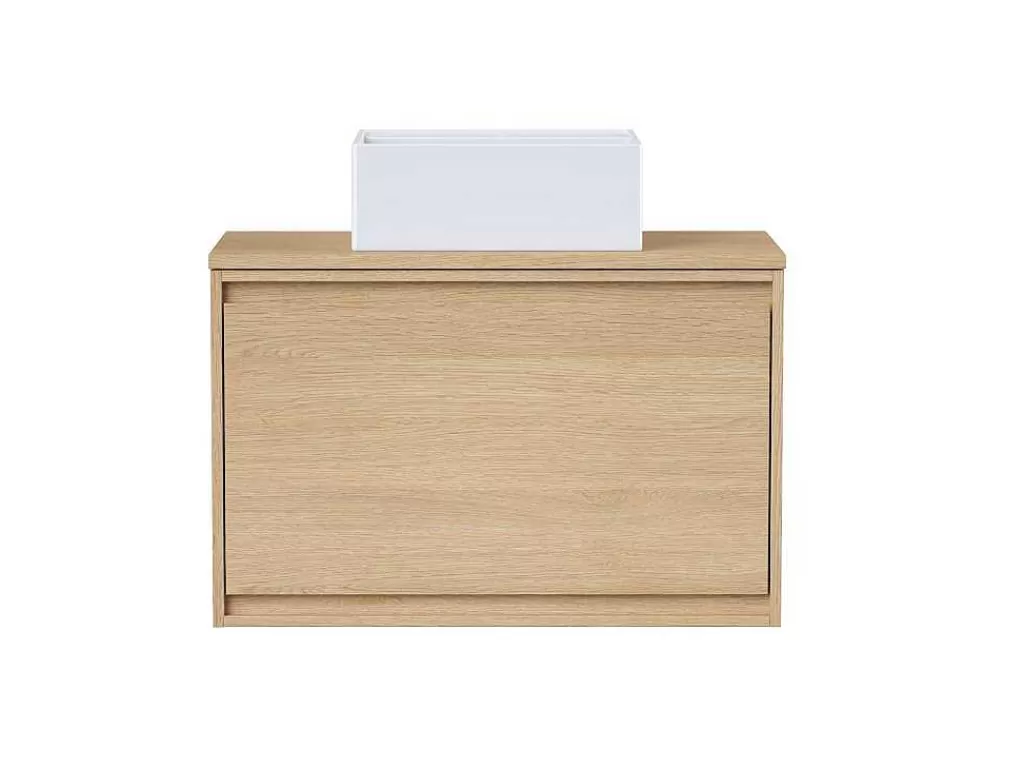 Móvel Lavatório Individual*Vente-unique Móvel Suspenso De Casa De Banho Com Lavatório De Pousar, Folha De Carvalho, 80 Cm - Mesliva