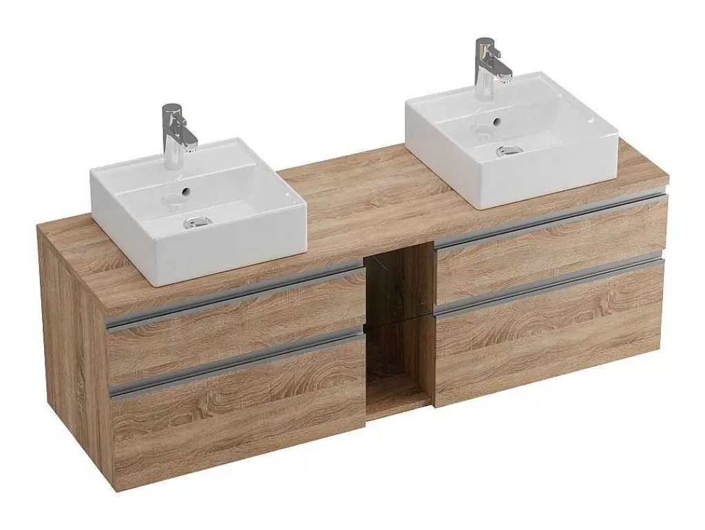 Móvel Lavatório Duplo*Vente-unique Móvel Suspenso De Casa De Banho Com Lavatório Duplo Cor Natural Clara 150 Cm - Magdalena Ii