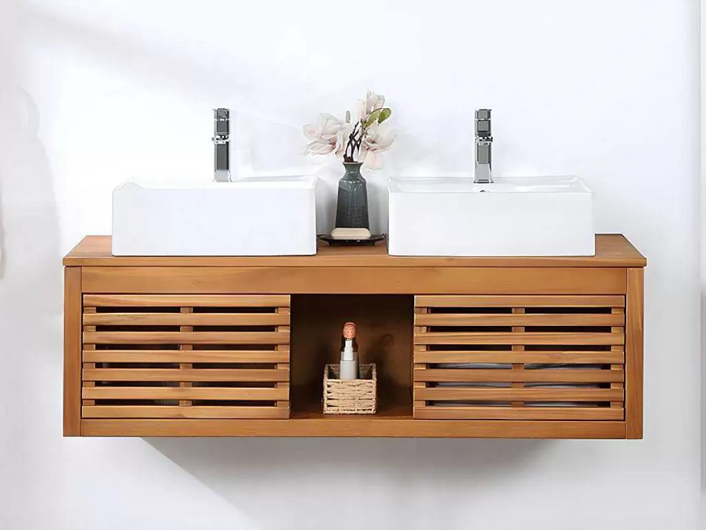Móvel Lavatório Duplo*Vente-unique Móvel Suspenso De Casa De Banho Em Madeira De Acacia Com Lavatório Duplo De 130 Cm - Penebel