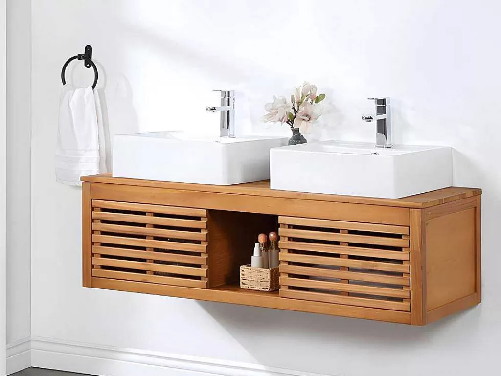 Móvel Lavatório Duplo*Vente-unique Móvel Suspenso De Casa De Banho Em Madeira De Acacia Com Lavatório Duplo De 130 Cm - Penebel