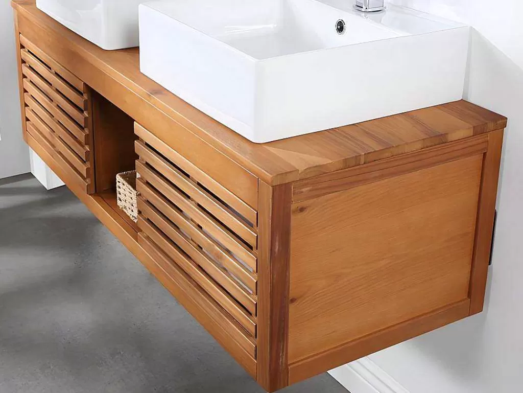 Móvel Lavatório Duplo*Vente-unique Móvel Suspenso De Casa De Banho Em Madeira De Acacia Com Lavatório Duplo De 130 Cm - Penebel
