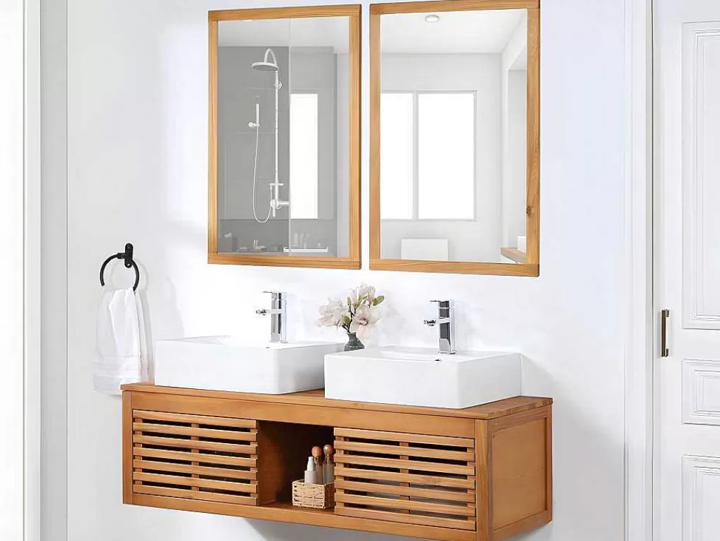 Móvel Lavatório Duplo*Vente-unique Móvel Suspenso De Casa De Banho Em Madeira De Acacia Com Lavatório Duplo E Espelhos De 130 Cm - Penebel