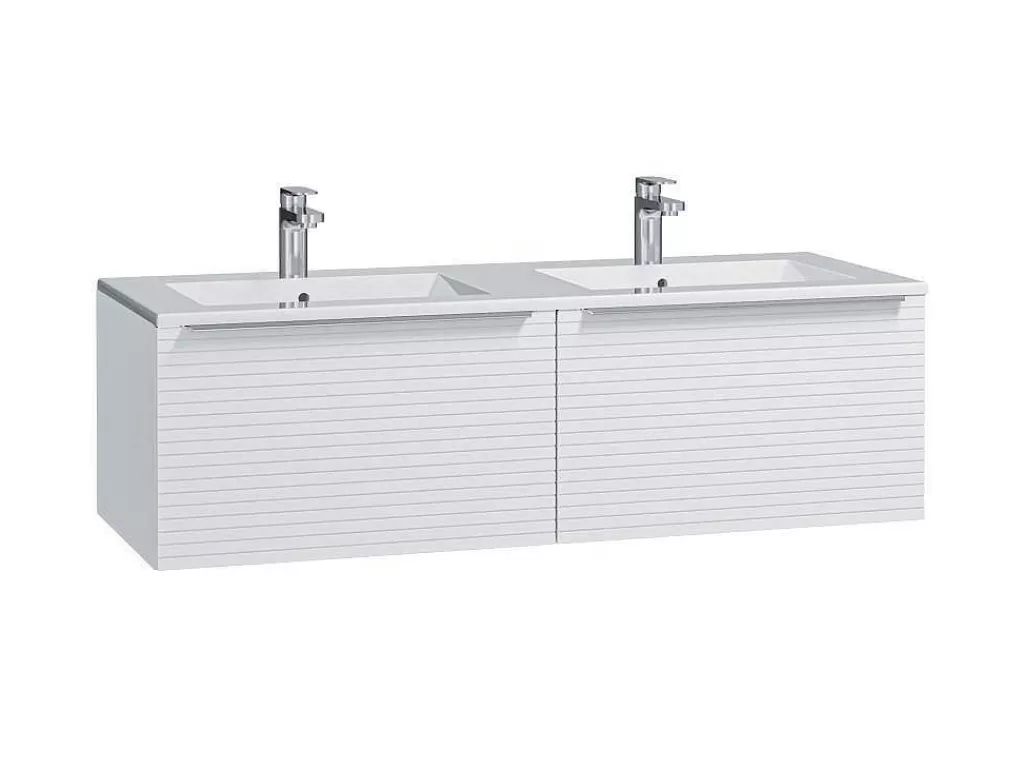 Móvel Lavatório Duplo*Vente-unique Móvel Suspenso De Casa De Banho Estriado Branco Com Lavatório Duplo De Encastrar 120 Cm - Latoma
