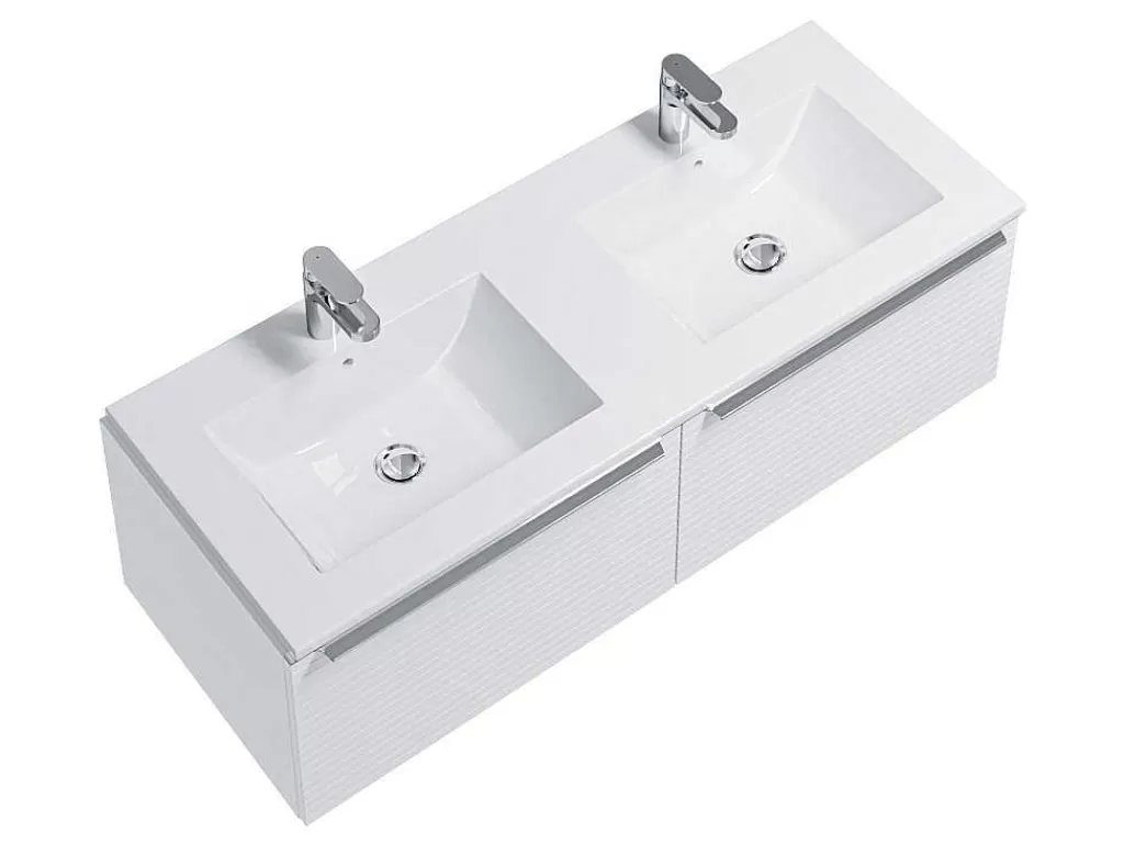 Móvel Lavatório Duplo*Vente-unique Móvel Suspenso De Casa De Banho Estriado Branco Com Lavatório Duplo De Encastrar 120 Cm - Latoma