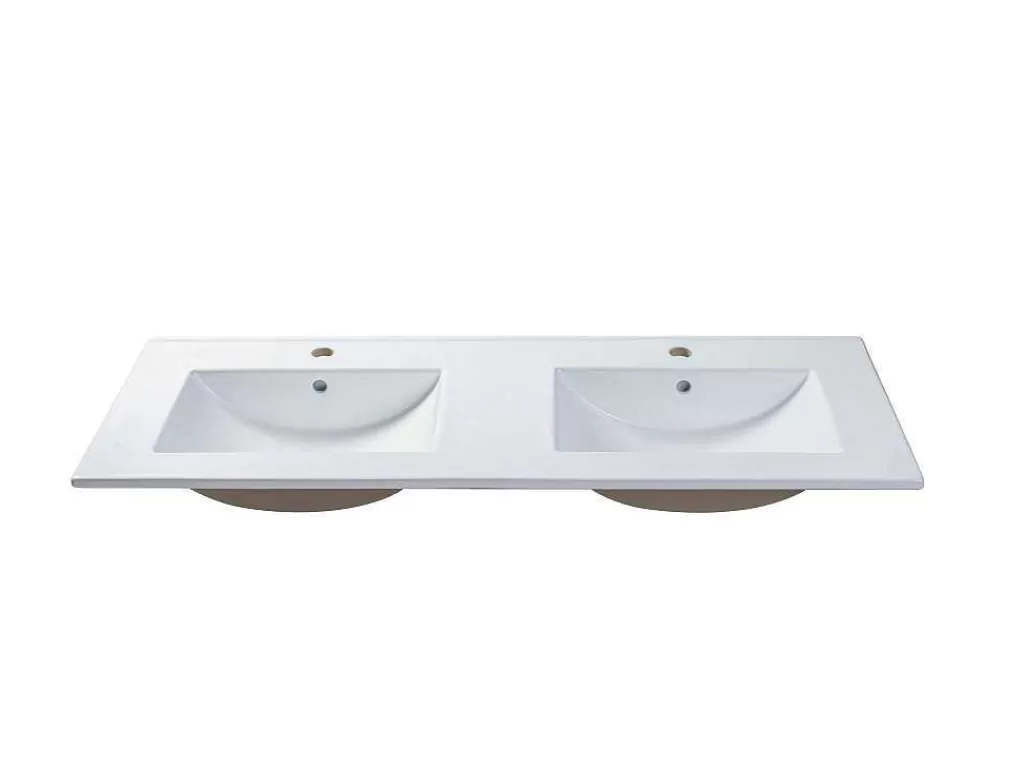 Móvel Lavatório Duplo*Vente-unique Móvel Suspenso De Casa De Banho Estriado Branco Com Lavatório Duplo De Encastrar 120 Cm - Latoma