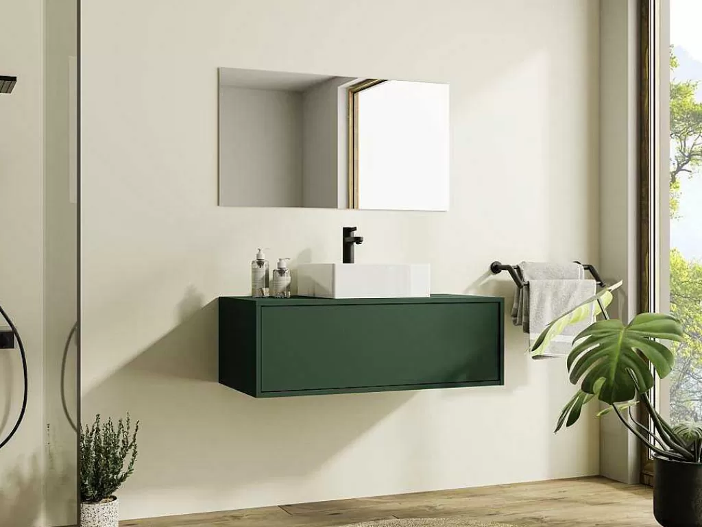 Móvel Lavatório Individual*Vente-unique Móvel Suspenso De Casa De Banho Verde Mate Com Lavatório Individual - Teana