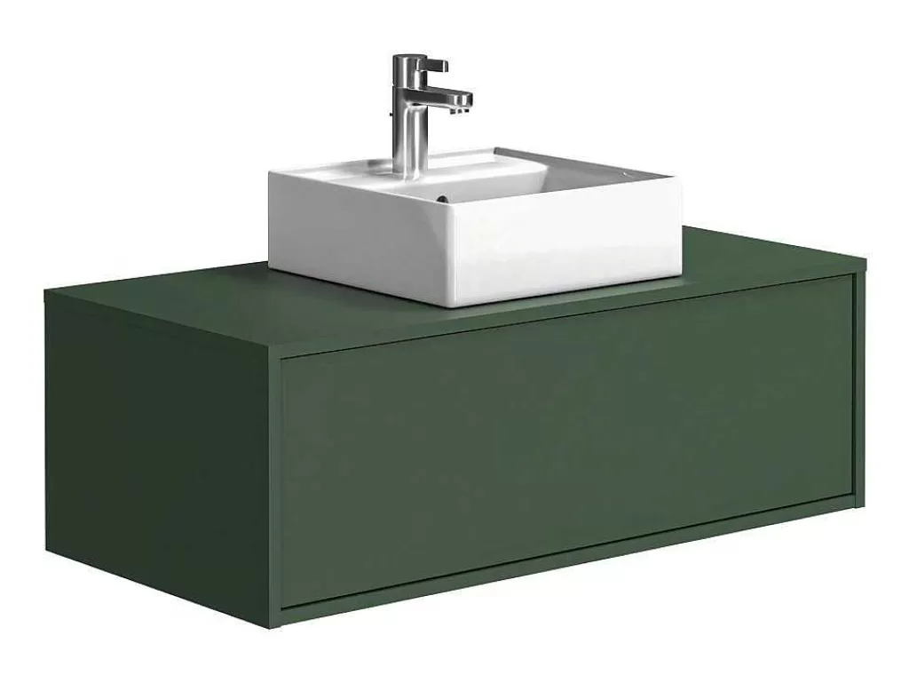 Móvel Lavatório Individual*Vente-unique Móvel Suspenso De Casa De Banho Verde Mate Com Lavatório Individual - Teana
