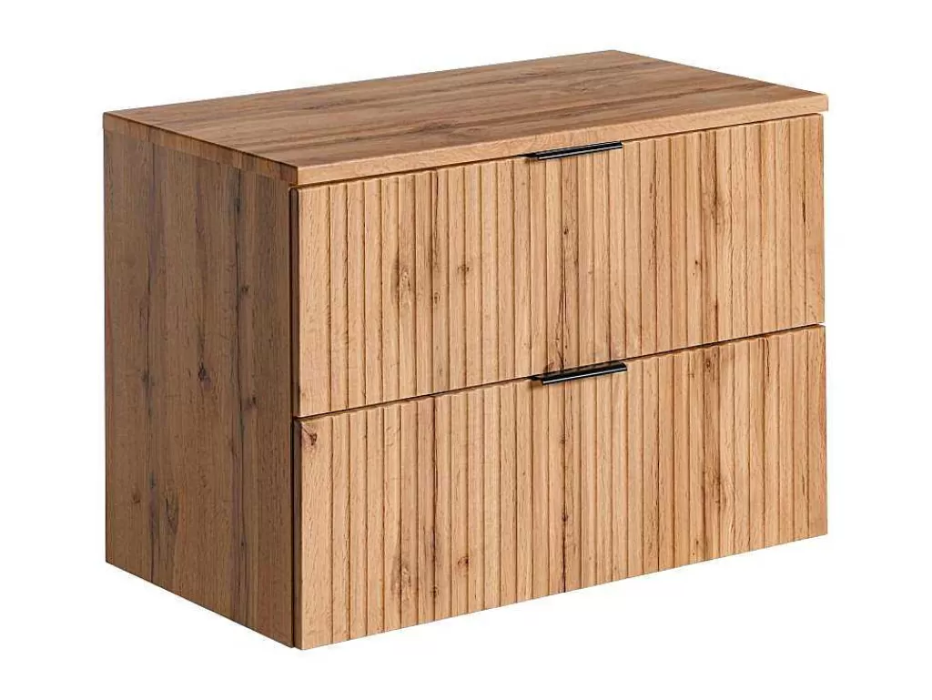 Móvel Para Lavatório*Vente-unique Móvel Suspenso Estriado Com Tampo Para Lavatório Natural Claro C80 Cm - Zevara