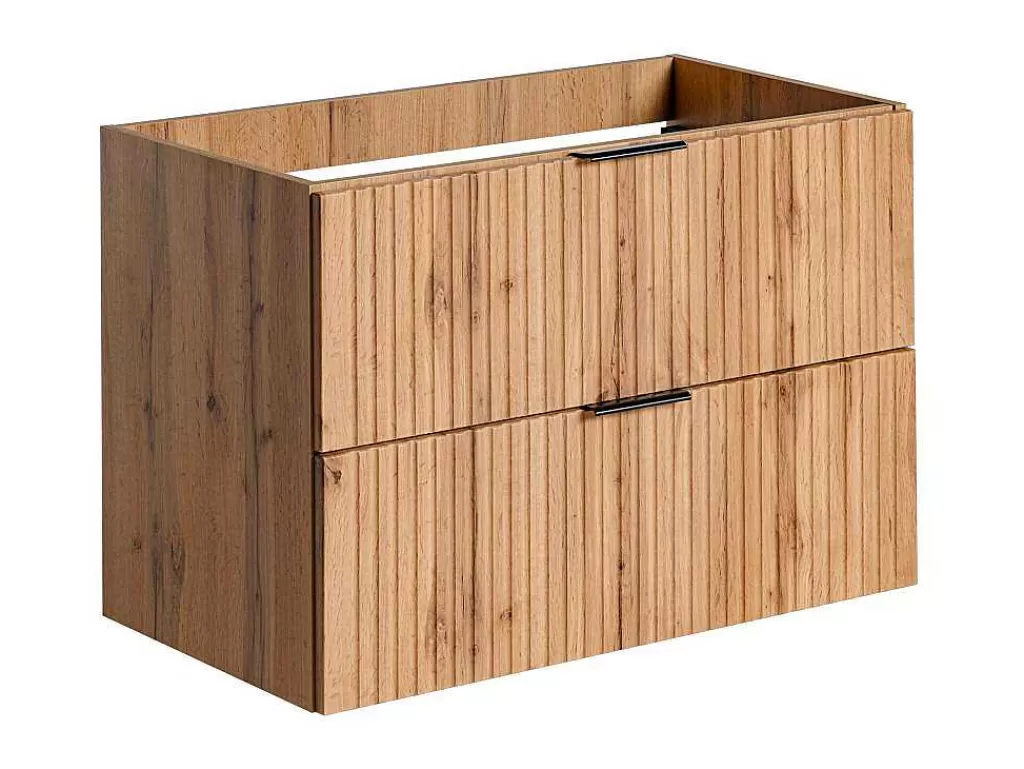 Móvel Para Lavatório*Vente-unique Móvel Suspenso Estriado Para Lavatório Natural Claro C80 Cm - Zevara