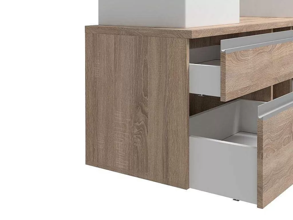 Móvel Lavatório Duplo*Vente-unique Móvel Suspenso Para Casa De Banho Com Dupla Pia E Espelhos - Cor Natural Clara - 150 Cm - Magdalena Ii