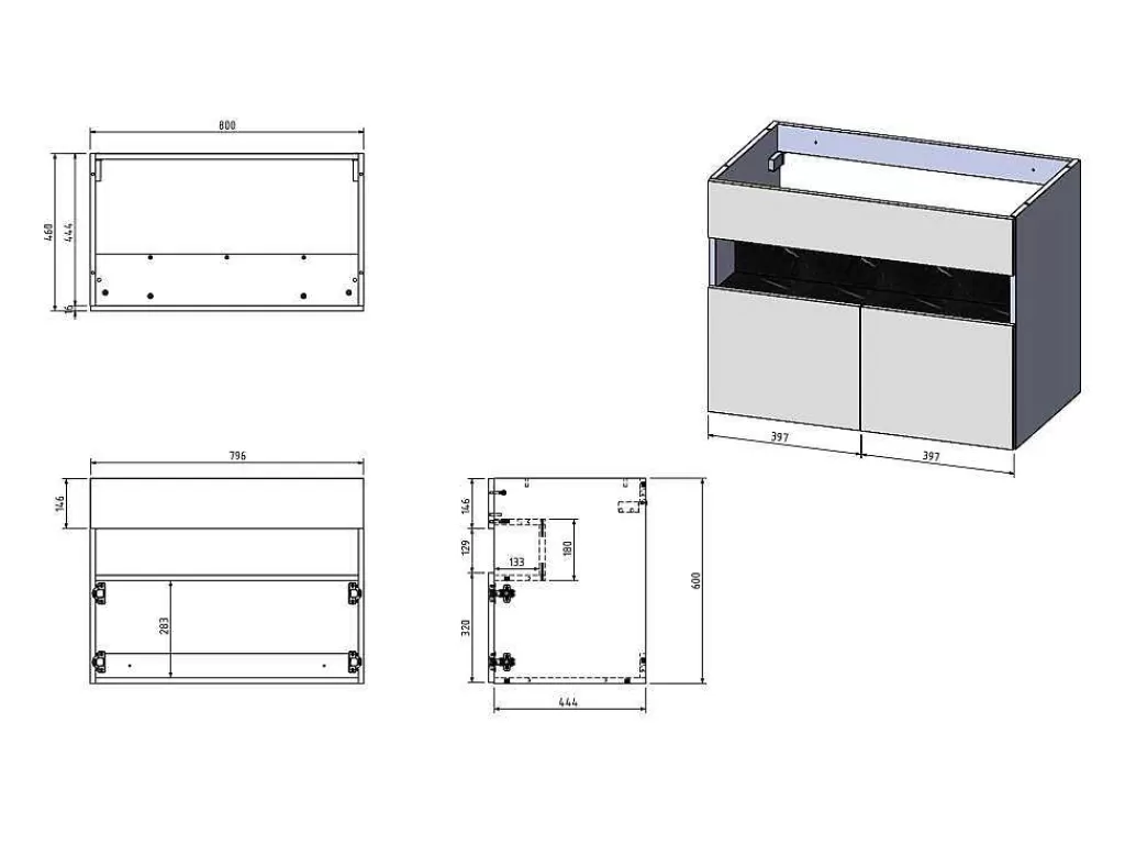 Móvel Para Lavatório*Vente-unique Móvel Suspenso Para Colocar Sob O Lavatório Com Leds E Tampo, Branco E Natural Escuro C80 Cm - Pozega