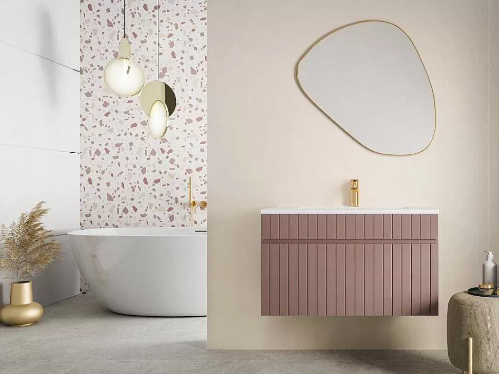 Móvel Para Lavatório*Vente-unique Móvel Suspenso Para Colocar Sob O Lavatório Estriado Cor-De-Rosa 80 Cm - Satara