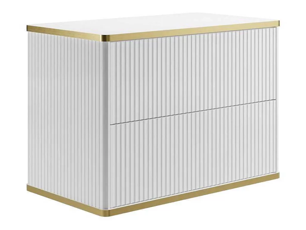 Promoções Casa De Banho & Bem-Estar*Vente-unique Móvel Suspenso Para Colocar Sob O Lavatório Estriado Rebordo Dourado, Cor Branca C80 Cm - Keliza