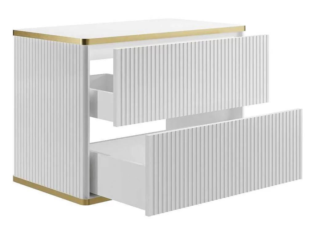 Promoções Casa De Banho & Bem-Estar*Vente-unique Móvel Suspenso Para Colocar Sob O Lavatório Estriado Rebordo Dourado, Cor Branca C80 Cm - Keliza