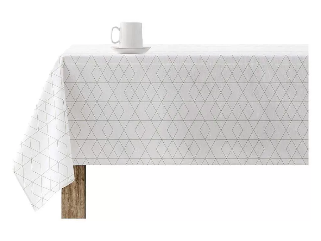 Têxteis De Mesa*Purline Nappe Anti-Taches 100% Coton 1 Piece Blanc A Lignes Vertes 250X140