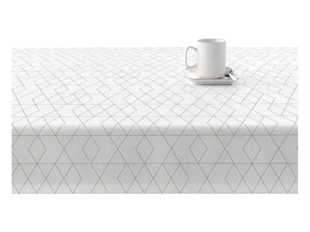 Têxteis De Mesa*Purline Nappe Anti-Taches 100% Coton 1 Piece Blanc A Lignes Vertes 250X140