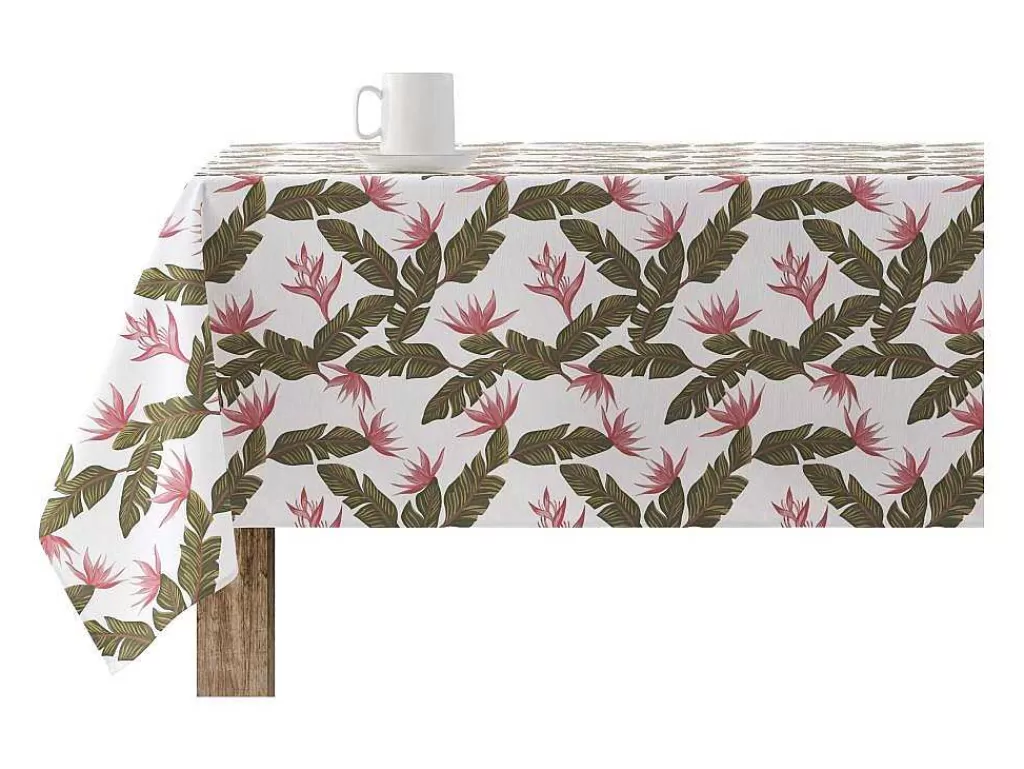 Têxteis De Mesa*Purline Nappe Anti-Taches 100% Coton 1 Piece Blanc A Motifs Vegetaux 100X140