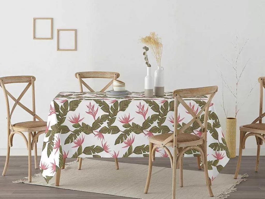 Têxteis De Mesa*Purline Nappe Anti-Taches 100% Coton 1 Piece Blanc A Motifs Vegetaux 250X140